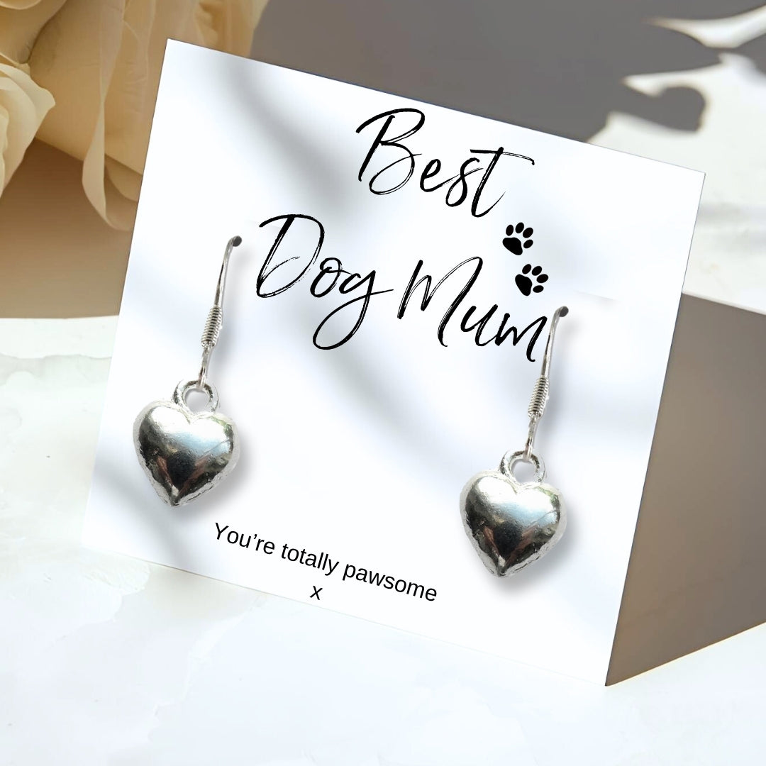 Small Best Dog Mum Gift Hamper | Heart Earrings, Chocolates & Candle